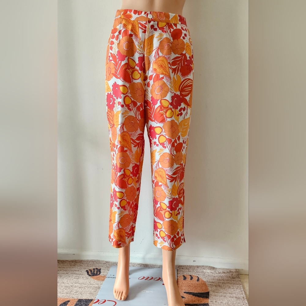Vintage Bob Mackie Floral Orange and Red SILK Pants